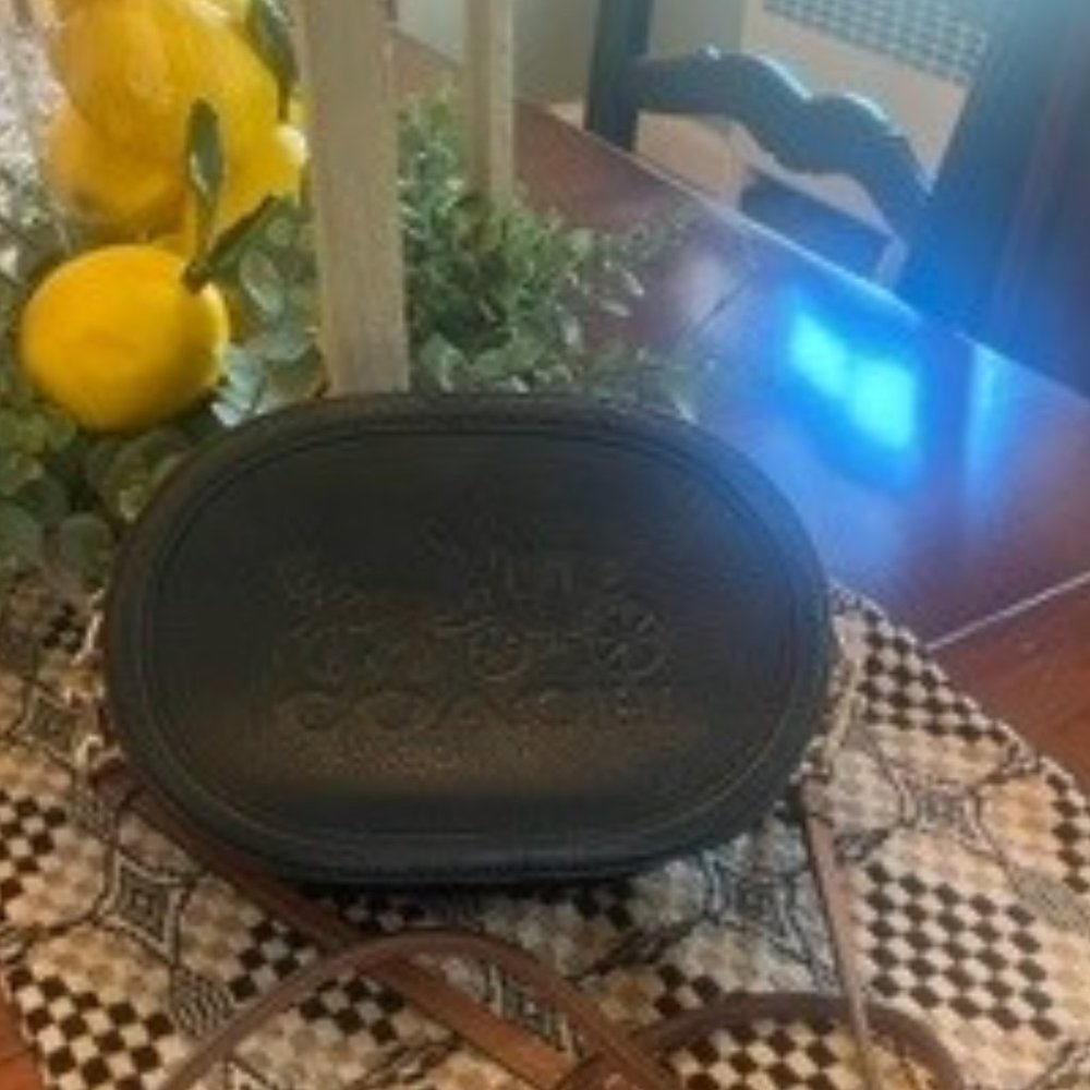 Coach Horse & Carriage pebbled leather camera bag oval in black.  EUC!